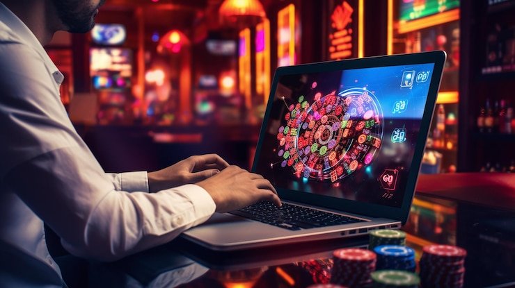 Meja Baccarat gemes dengan dealer langsung menampilkan kartu Pemain dan Bandar di studio kasino